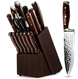 15-Piece Knife Set with Block Wooden,Self Sharpening for Chef Knife Set WORLD STRONGEST KNIFE