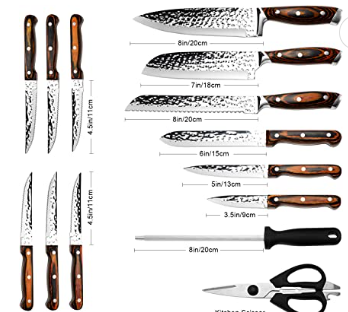15-Piece Knife Set with Block Wooden,Self Sharpening for Chef Knife Set WORLD STRONGEST KNIFE