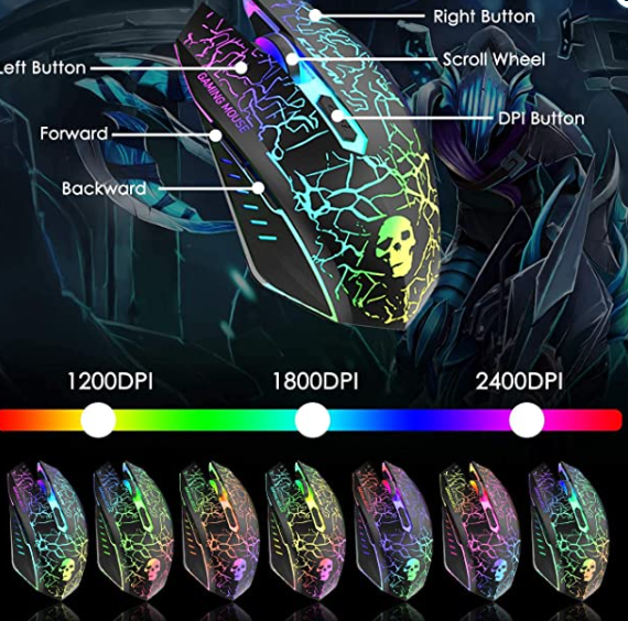 Wired Gaming Keyboard Mouse Headphone and Speaker Combo with Multi RGB Backlight Ergonomic 104 Key Adjustable Mic 2400DPI Mice Large Mousepad Waterproof for PC Mac Gamer Office