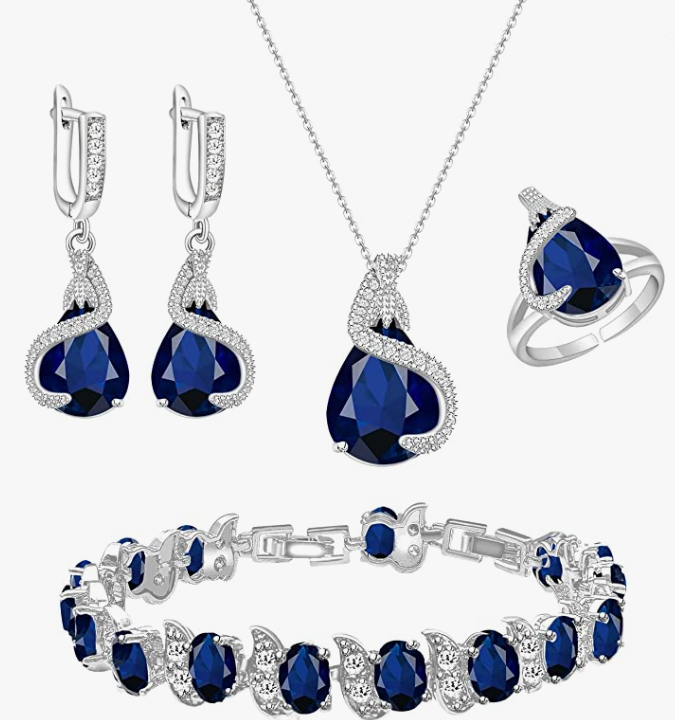 Jewelry Set for Women Water Drop Cubic Zirconia Artificial Crystal Earrings Pendant Necklace Open Ring