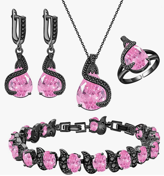 Jewelry Set for Women Water Drop Cubic Zirconia Artificial Crystal Earrings Pendant Necklace Open Ring