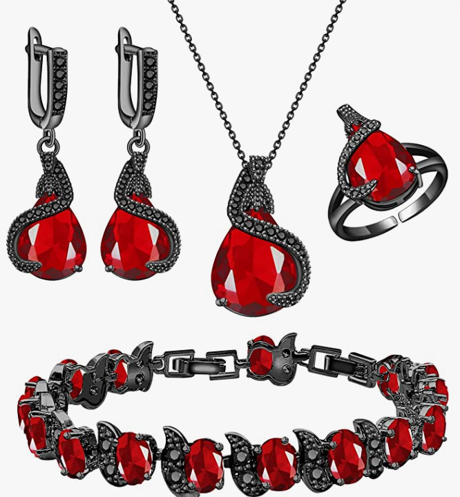 Jewelry Set for Women Water Drop Cubic Zirconia Artificial Crystal Earrings Pendant Necklace Open Ring