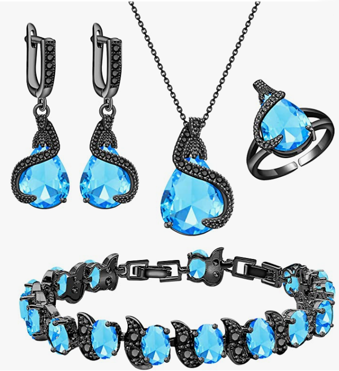 Jewelry Set for Women Water Drop Cubic Zirconia Artificial Crystal Earrings Pendant Necklace Open Ring