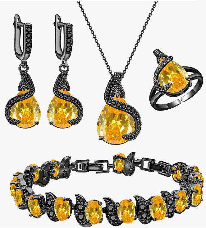 Jewelry Set for Women Water Drop Cubic Zirconia Artificial Crystal Earrings Pendant Necklace Open Ring