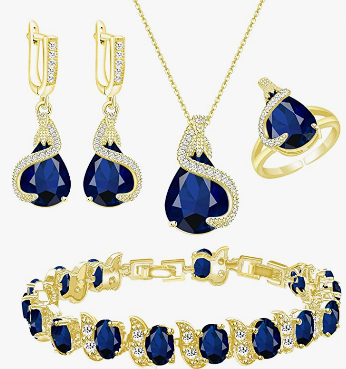 Jewelry Set for Women Water Drop Cubic Zirconia Artificial Crystal Earrings Pendant Necklace Open Ring