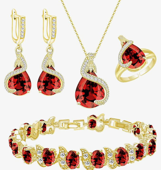 Jewelry Set for Women Water Drop Cubic Zirconia Artificial Crystal Earrings Pendant Necklace Open Ring