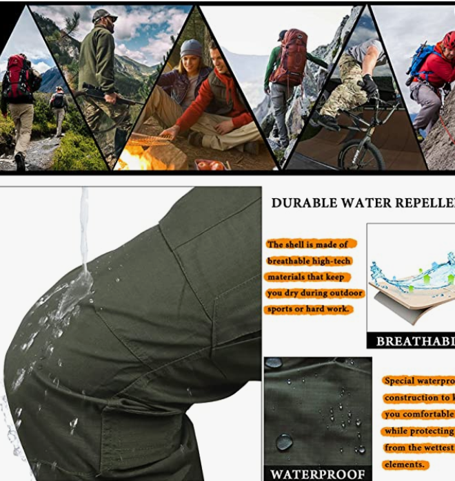 Tactical Pants, Waterproof Hiking Pants, Military Ripstop Camo Cargo Pants, Multi-Pocket Casual Work Pant
