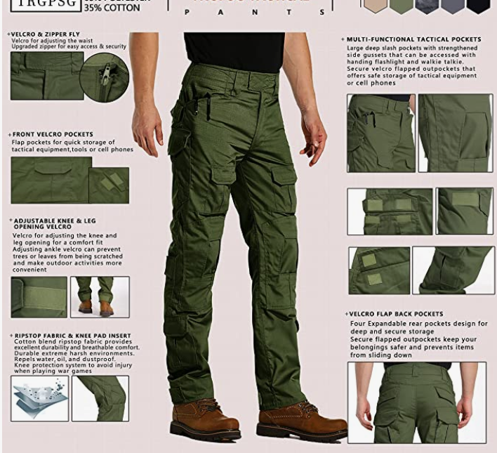 Tactical Pants, Waterproof Hiking Pants, Military Ripstop Camo Cargo Pants, Multi-Pocket Casual Work Pant