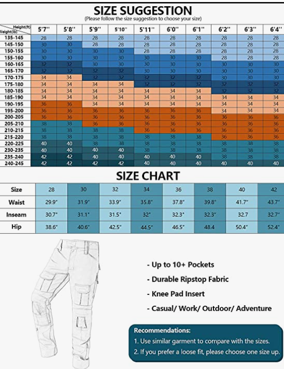 Tactical Pants, Waterproof Hiking Pants, Military Ripstop Camo Cargo Pants, Multi-Pocket Casual Work Pant