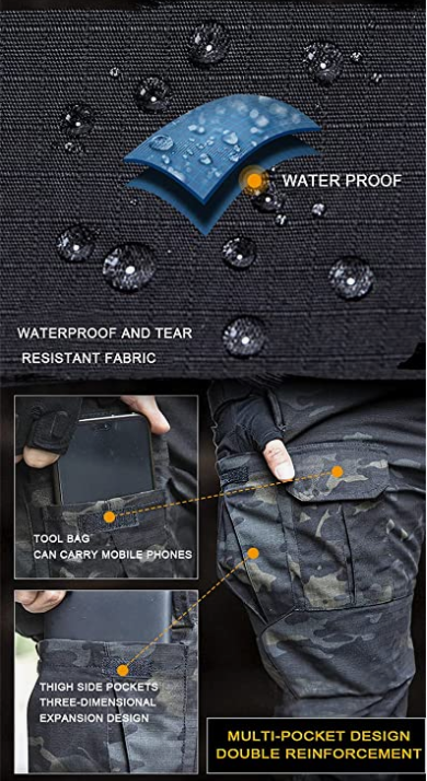 Tactical Pants, Waterproof Hiking Pants, Military Ripstop Camo Cargo Pants, Multi-Pocket Casual Work Pant