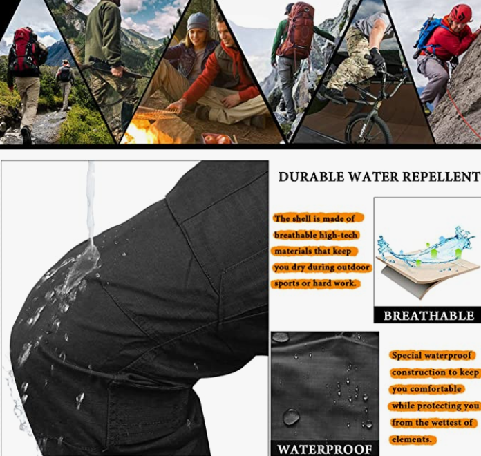 Men's Tactical Pants, Waterproof Hiking Pants, Military Ripstop Camo Cargo Pants