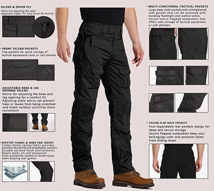 Men's Tactical Pants, Waterproof Hiking Pants, Military Ripstop Camo Cargo Pants