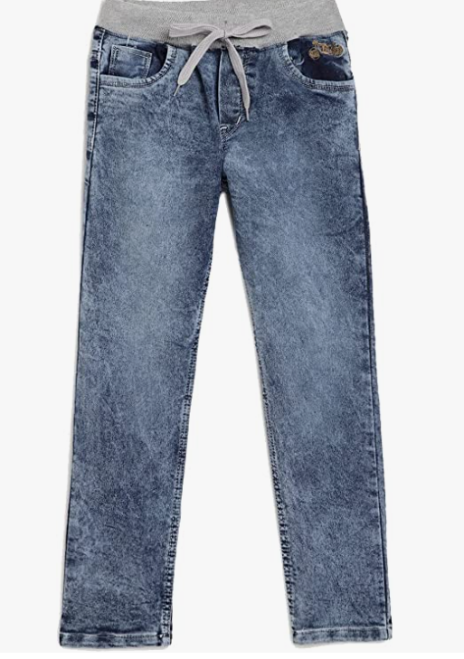Boys Jeans Slim Fit Denims with Soft Rib Elastic and Drawstrings