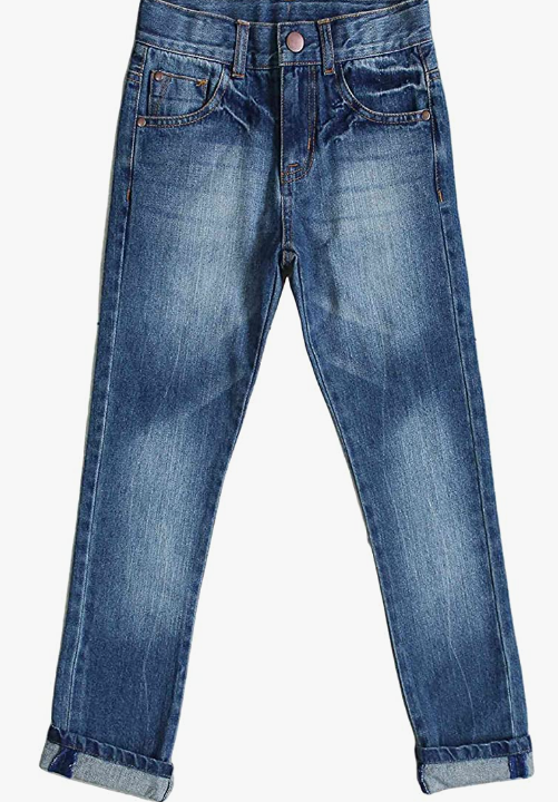 Adjustable Waist Slim Denim Pants Blue Jeans