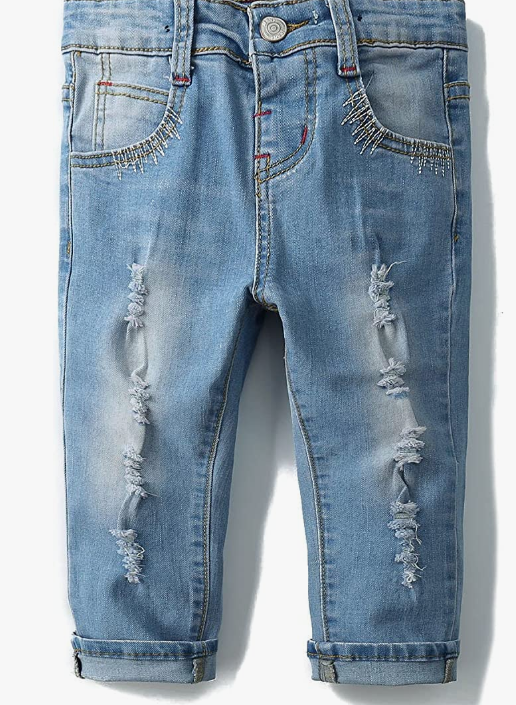 Jean,D Ring Elastic Band Inside Ripped Denim Pants