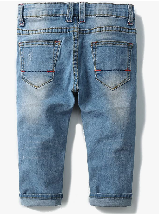 Jean,D Ring Elastic Band Inside Ripped Denim Pants