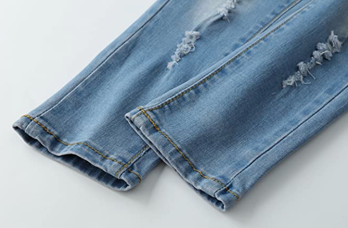 Jean,D Ring Elastic Band Inside Ripped Denim Pants