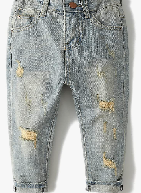 Boy Jean,D Ring Elastic Band Inside Ripped Denim Pants