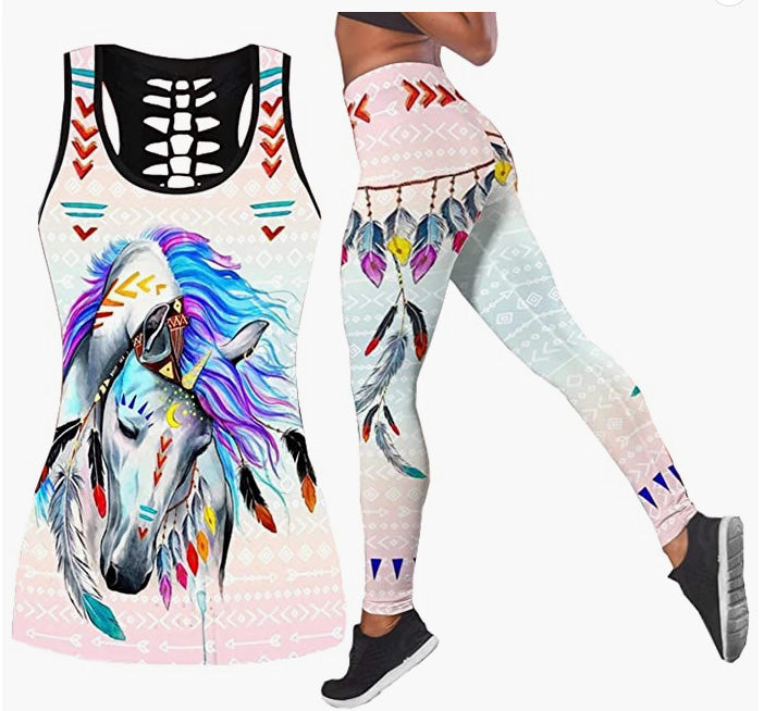 Women Workout Sets 2 Pieces Seamless Tank Crop Tops Leggings Exercise Outfits Tracksuit