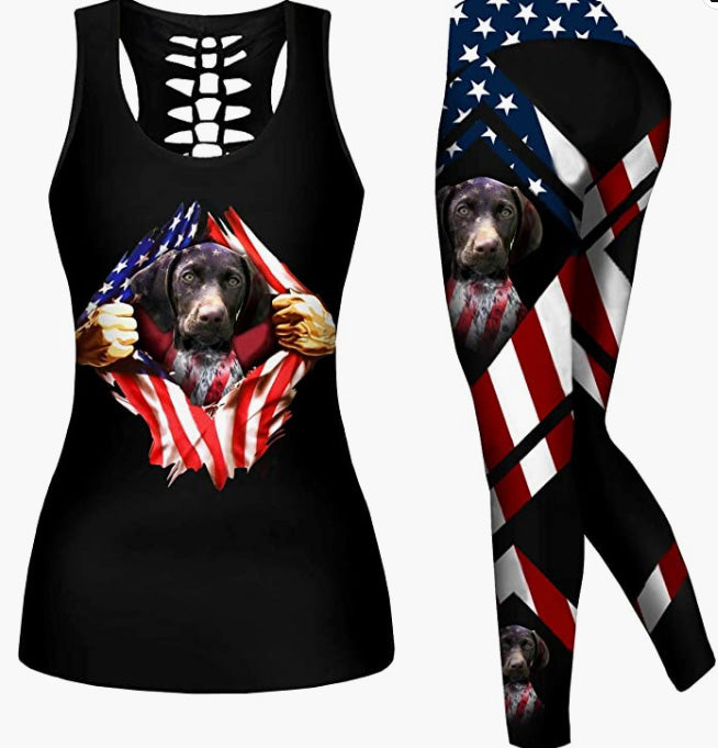 Women 2 Piece Outfits Casual Sweatsuit Skull Printed Tank Tops Yoga Leggings Jogger Set Activewear