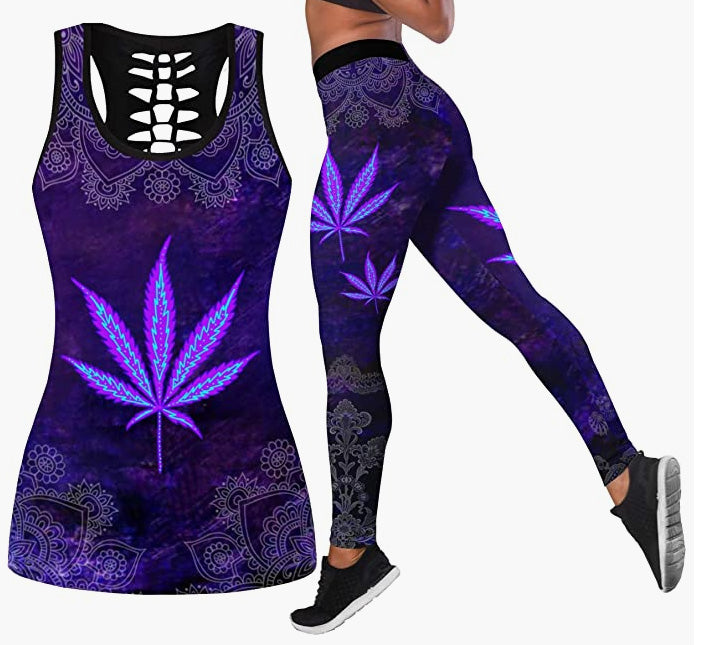 Women 2 Piece Outfits Casual Sweatsuit Skull Printed Tank Tops Yoga Leggings Jogger Set Activewear