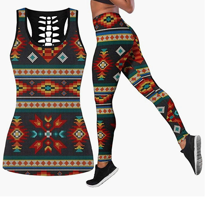 2 Piece Outfits Casual Sweatsuit Skull Printed Tank Tops Yoga Leggings Jogger Set