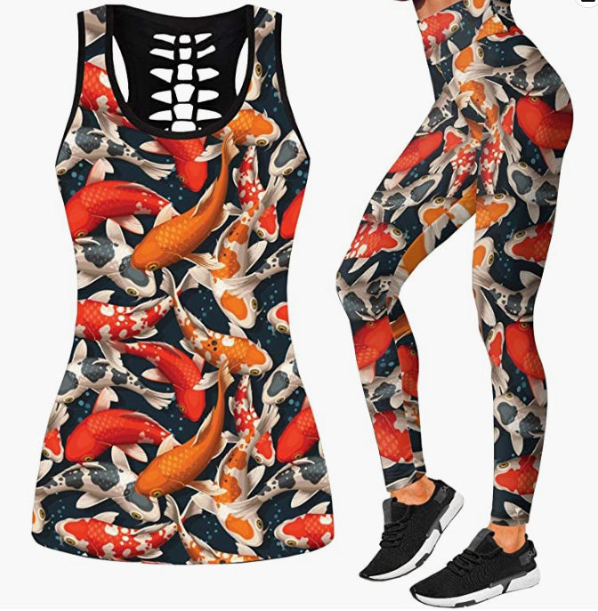 2 Piece Outfits Casual Sweatsuit Skull Printed Tank Tops Yoga Leggings Jogger Set