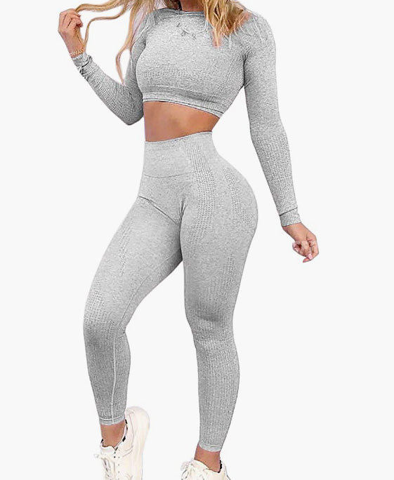 Women Workout Sets 2 Pieces Seamless Tank Crop Tops Leggings Exercise Outfits Tracksuit