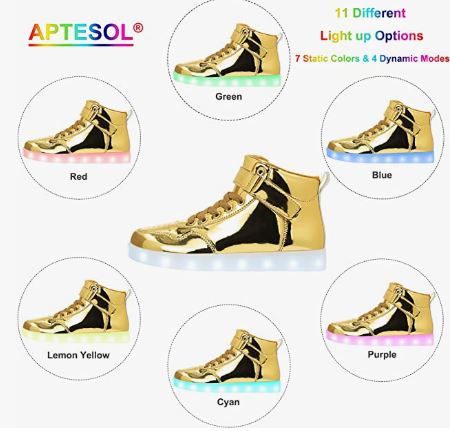 Unisex Kids LED Light Up Shoes High Top Cool USB Rechargeable Flashing Sneakers