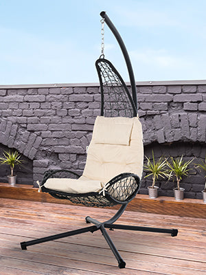 Heavy duty powder coated steel base with 4 legs which are capped with rubber feet, Egg Chair with Stand, Hammock Swing Chair with Cushion and Pillow