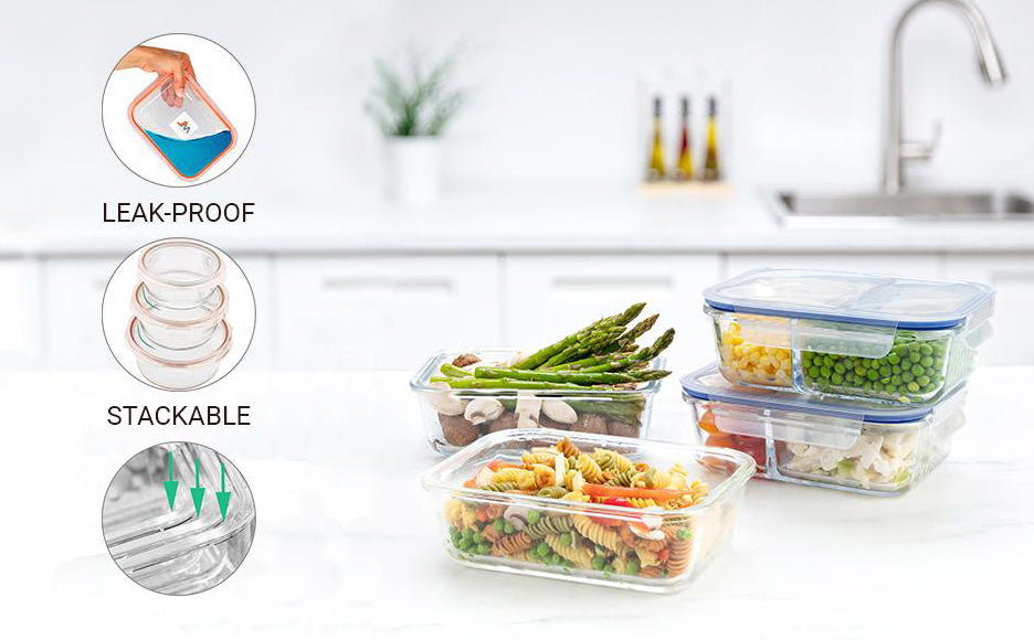 Storage Containers - [9 Pack] Healthy Meal Prep Boxes with Airtight Lids - Airtight Glass, BPA Free & Leak Proof (9 Lids & 9 Containers)