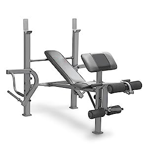 Weight Bench with Squat Rack, Adjustable Olympic Weight Bench,Arm Curl Pad & Leg Extension,Workout Bench