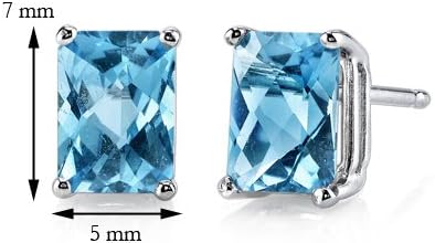 Set in a classic 4-prong 14K White Gold Earring solitaire style, 7x5mm Radiant Cut, 2.25 Carats total, Swiss Blue Topaz Earrings for Women, Genuine