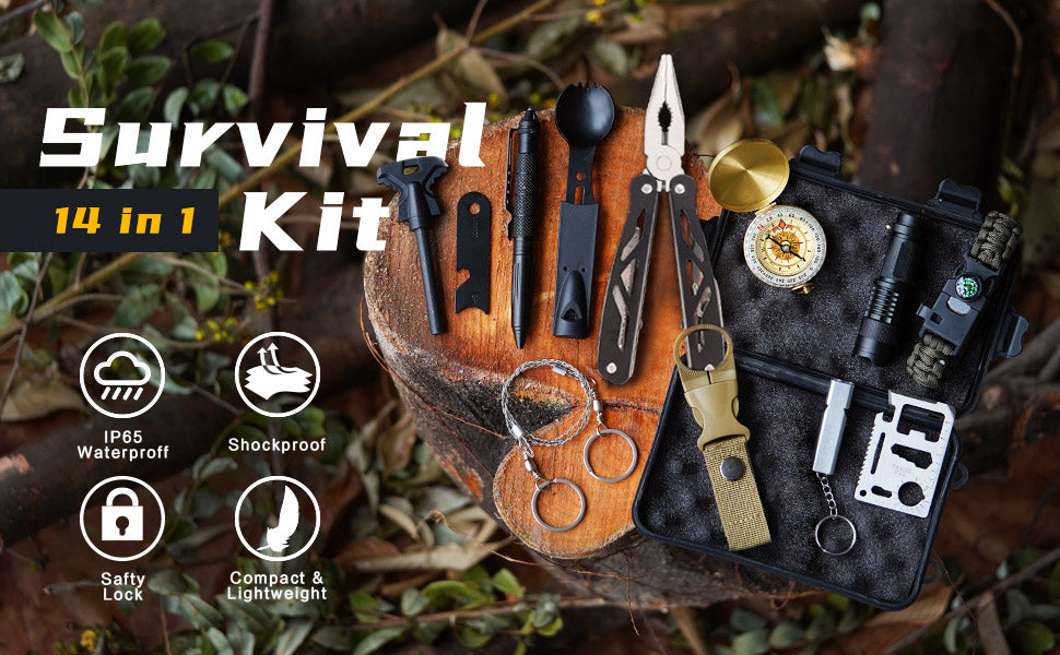 Survival Gear and Equipment, Cool Unique Fishing Hunting, Survival Gear and Equipment: The 12-in-1 Emergency Survival Kit includes essential items such as a wire saw,