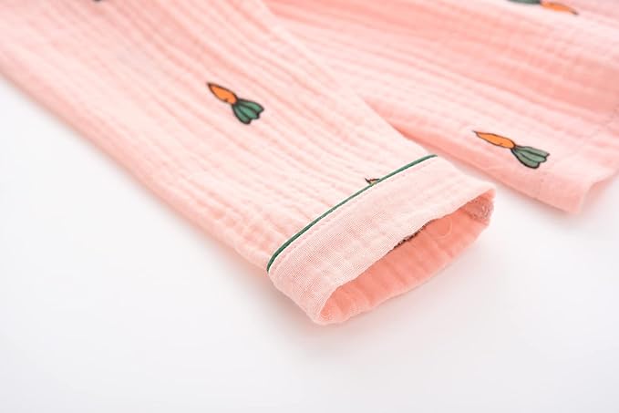 classic notch collar; Buttons up pajamas top; elastic waistband pajamas short, ensure formfitting and comfort and easy to put on and take off Set Classic Girls Boys Button-Down Pjs Set 100% Cotton Long Sleeve Sleepwear 2 Piece Lounge Set