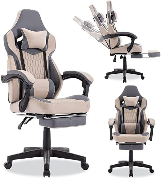 Gaming Chair with Footrest Massage Office Computer Chair Ergonomic Racing Leather Reclining Desk Chair with Lumbar Support and Adjustable Armrests