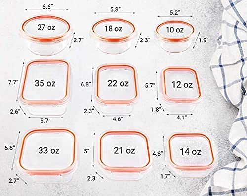 Storage Containers - [9 Pack] Healthy Meal Prep Boxes with Airtight Lids - Airtight Glass, BPA Free & Leak Proof (9 Lids & 9 Containers)