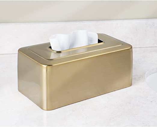 Luxury Holder for Storage on Bathroom Vanity, Metal Tissue Box Cover for Disposable Paper Facial Tissues- gold