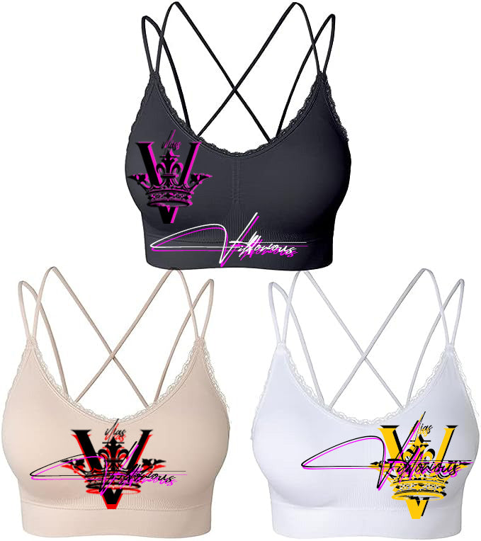V - Back Bralettes for Women Lace Trim Cami Bras Seamless Sleep Bras with Removable Pads 3 Pack