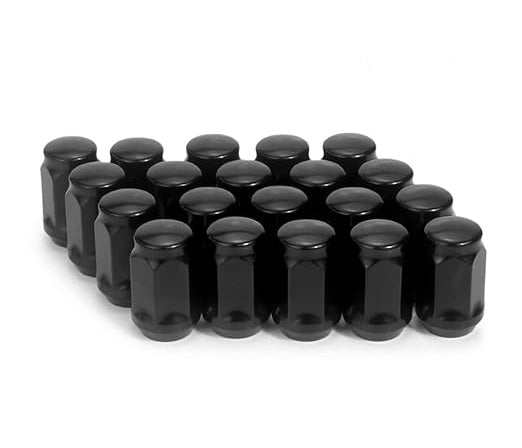 12x1.5 Black Lug Nuts, M12x1.5 Closed End Bulge Acorn Wheel Lug Nut,  1.38” 35mm Tall, 3/4" 19mm Hex, Conical Seat 60 Degree