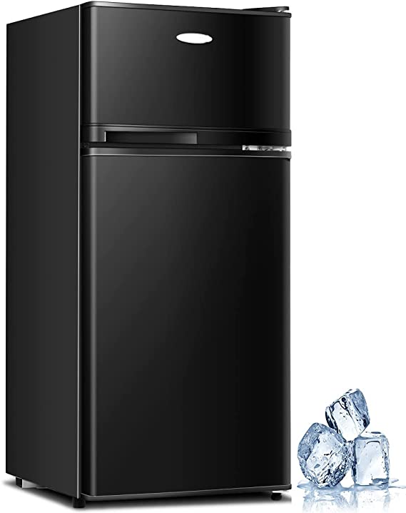 Mini Fridge with Freezer, 3.4 Cu.Ft Compact Refrigerator/Freezer Cooler w/ 7 Settings Temperature Adjustable, Removable Shelves & 2 Doors, Mini Fridge for Bedroom/Dorm/Apartment/Office (White)