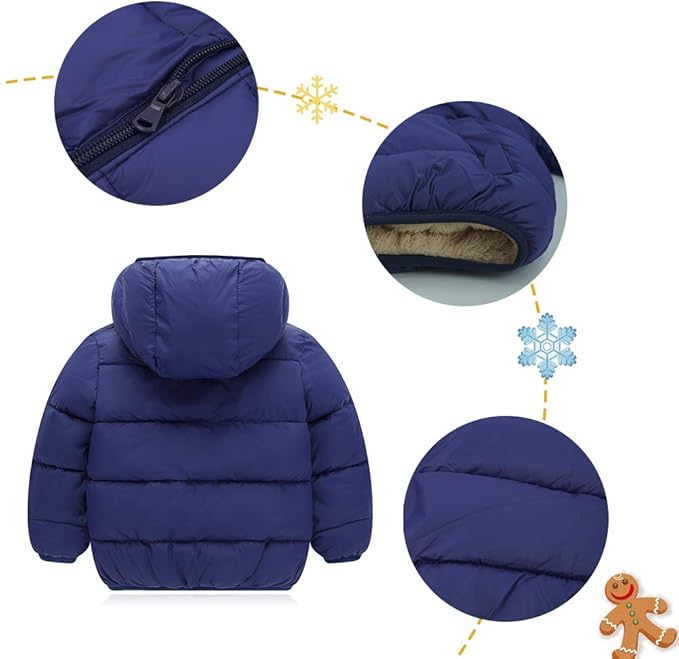 Lining: 100% polyester, Bile: 100% polyester, Filling: 100% down cotton. ZIPPER CLOSURE - Easy for little kids to put on and take off on his own. High quality zipper, no need to worry if it will be broken soon.
