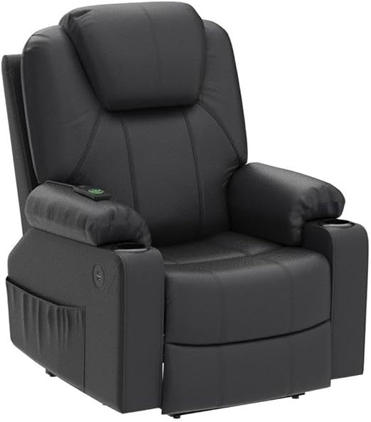 This massage chair full body comes with 8 vibrating points around the chair and 1 lumbar heating point.hair Sofa with Massage and Heat for Elderly, 3 Positions, 2 Side Pockets, and Cup Holders,