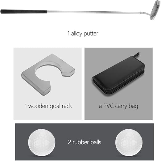 easy to store and carry for travelling.Compact, easy to store and carry for travelling.2 pcs Balls, Bag for Travel Indoor Golf Putting Practice Right Hand Putter)