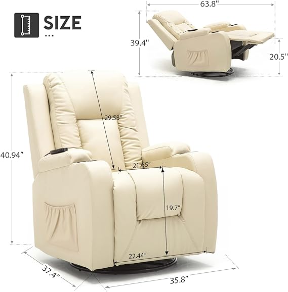 The folds can also be removed by heating with a hair dryer (the temperature is appropriate).360 Degree Swivel Single Sofa Seat with Drink Holders Living Room Chair Cream White  PU Leather Ergonomic