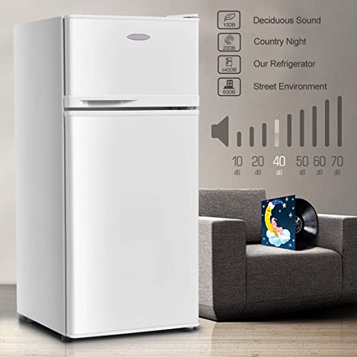 Mini Fridge with Freezer, 3.4 Cu.Ft Compact Refrigerator/Freezer Cooler w/ 7 Settings Temperature Adjustable, Removable Shelves & 2 Doors, Mini Fridge for Bedroom