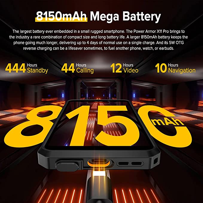 Ulefone Power Armor X11 Pro 2023 8150mAh Battery Rugged Smartphone Canada Unlocked, 4GB+64GB Android 12 Rugged Phone, 16MP Camera 5.45 inch HD+ Screen, Dual SIM 4G Cell Phone Unlocked, NFC/OTG/GPS/FM