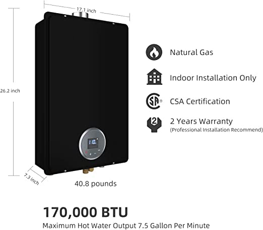 Indoor 7.5 GPM, 170,000 BTU Black Instant Hot Water Heater, Instagas Comfort 170 Series