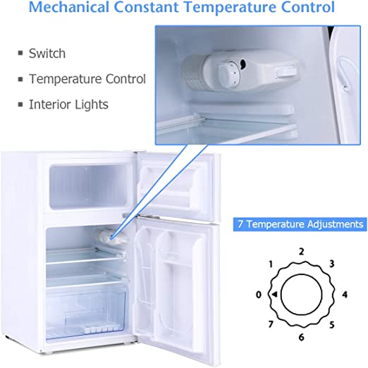 Mini Freezer Cooler Fridge w/2 Reversible Door, Removable Glass Shelves,