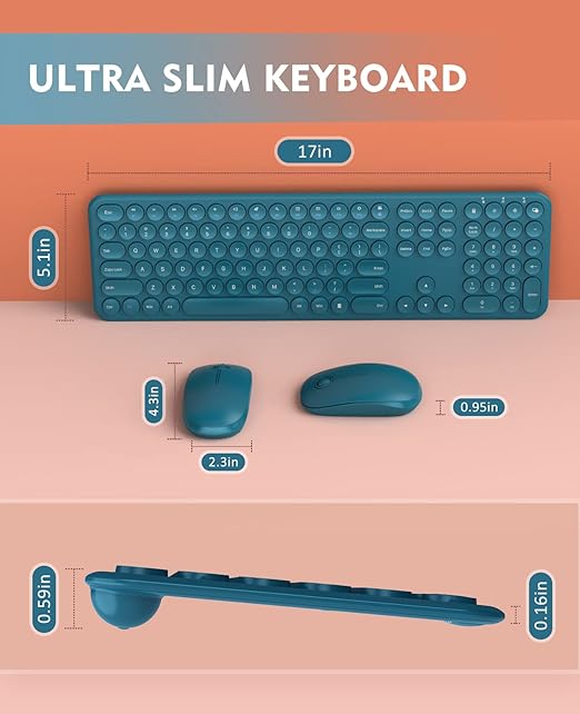 Cute color rounded keycaps with scissor-switch design, silent to press and rebound quickly,  Full Size Wireless Keyboard and Mouse Set with 3 DPI for Windows, Laptop, PC, Computer - Round Keycaps